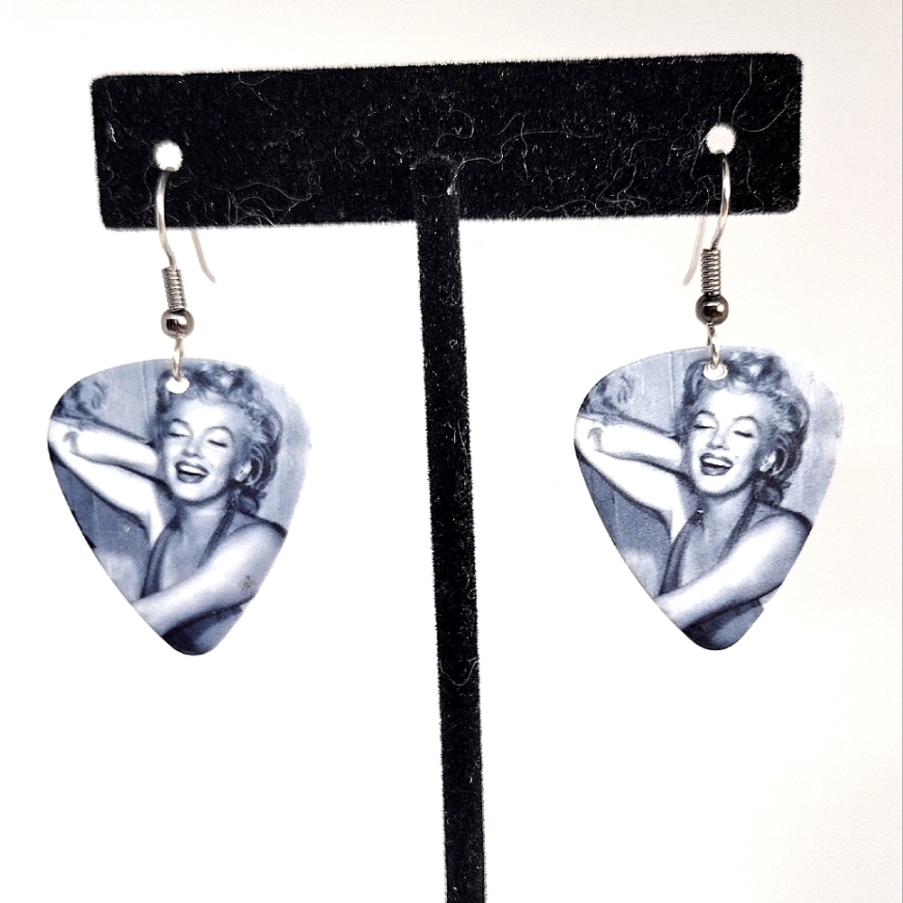 Black and White Marilyn Monroe guitar pick Earrings